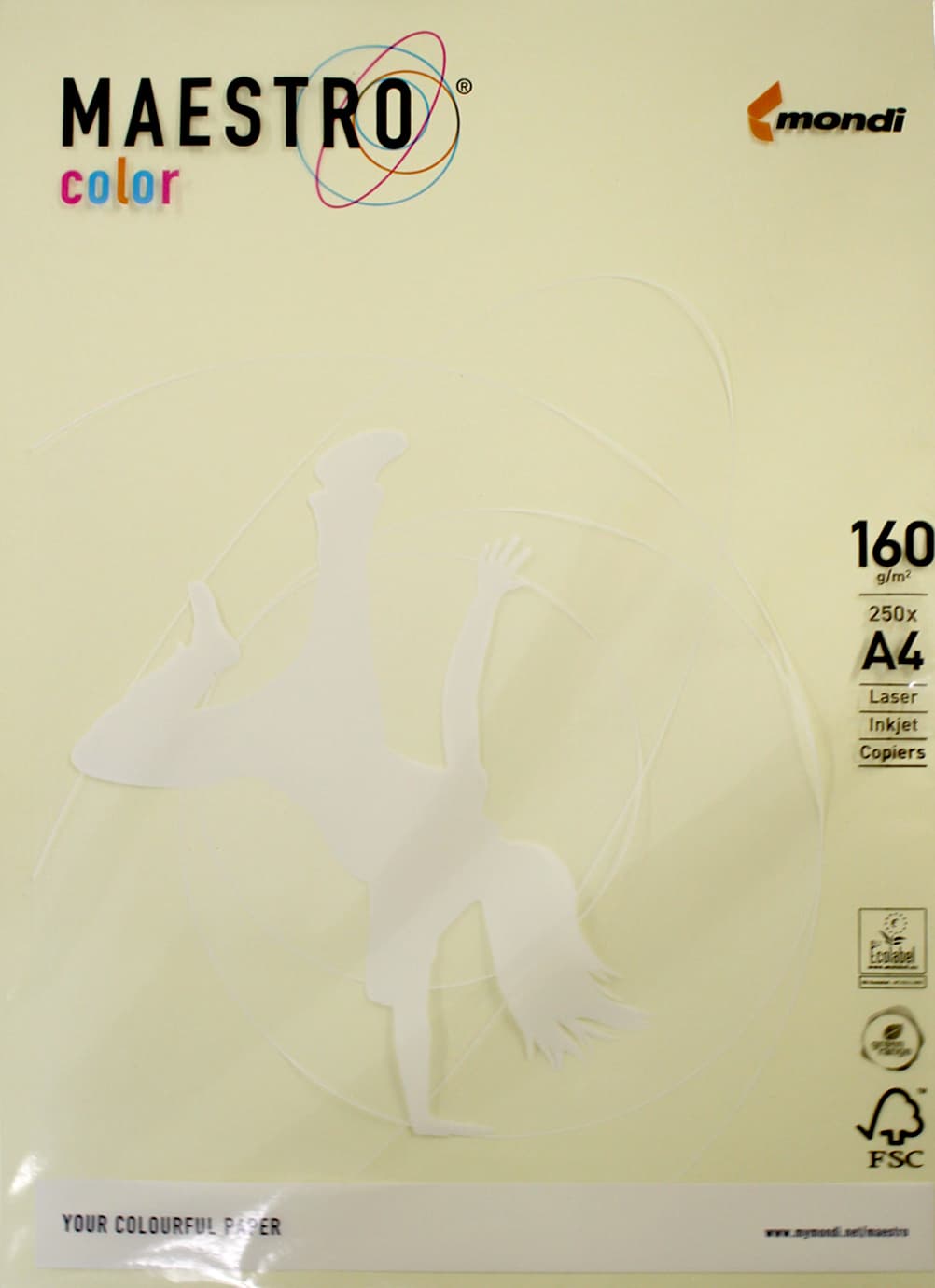 Бумага цветн. А4 160г/м Maestro Color Pastell BE66 Vanilla (ванильный)(250)(1250)