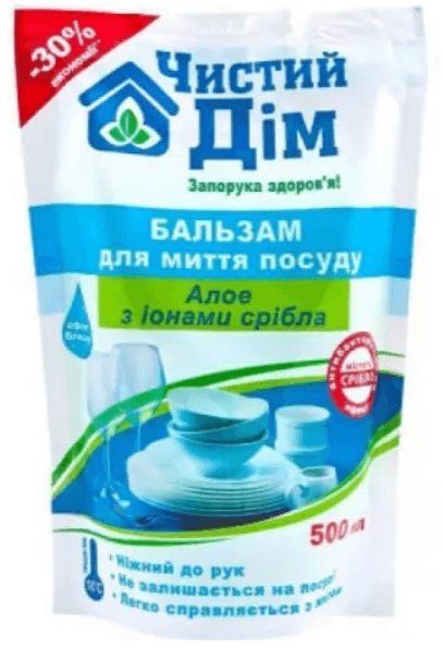 Моющее средство д/посуды "Чистый дом" 500мл Алоэ с ионами серебра