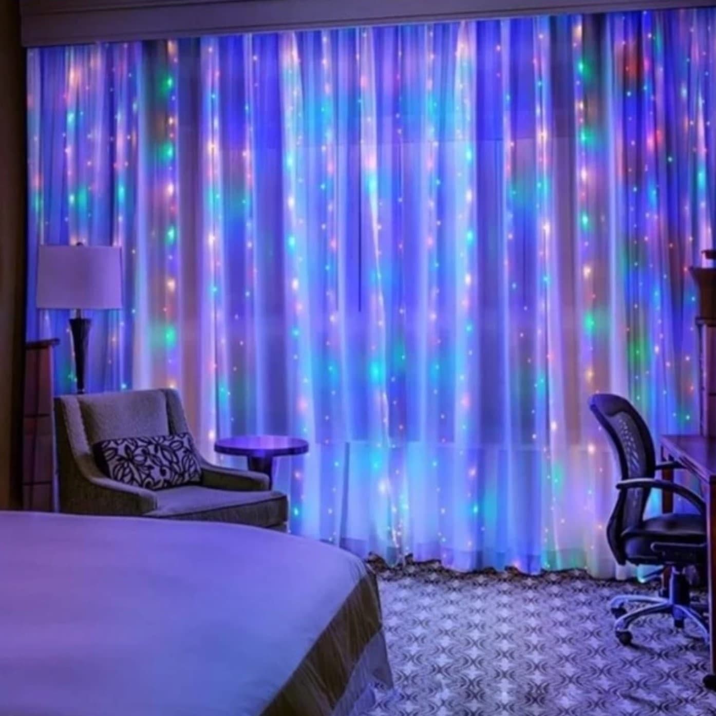 Гірлянда-штора Роса-мішура 200LED USB адаптер,реле 8 реж.,10ліній мультіL-3мH-0,6м№1945-01