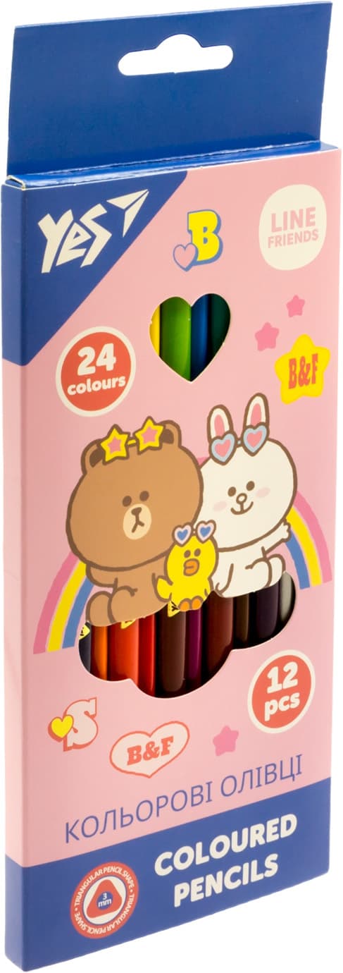 Карандаши цветн. 24 цветн./12шт "Yes" №290713 Line Friends(12)(240)