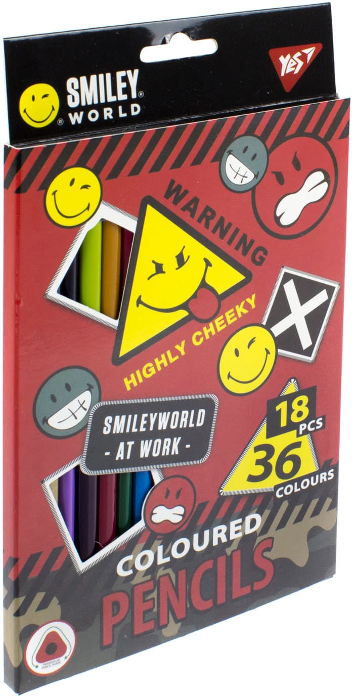 Карандаши цветные 36 цветов/18 шт Yes Smiley World мальчик (8) 290608