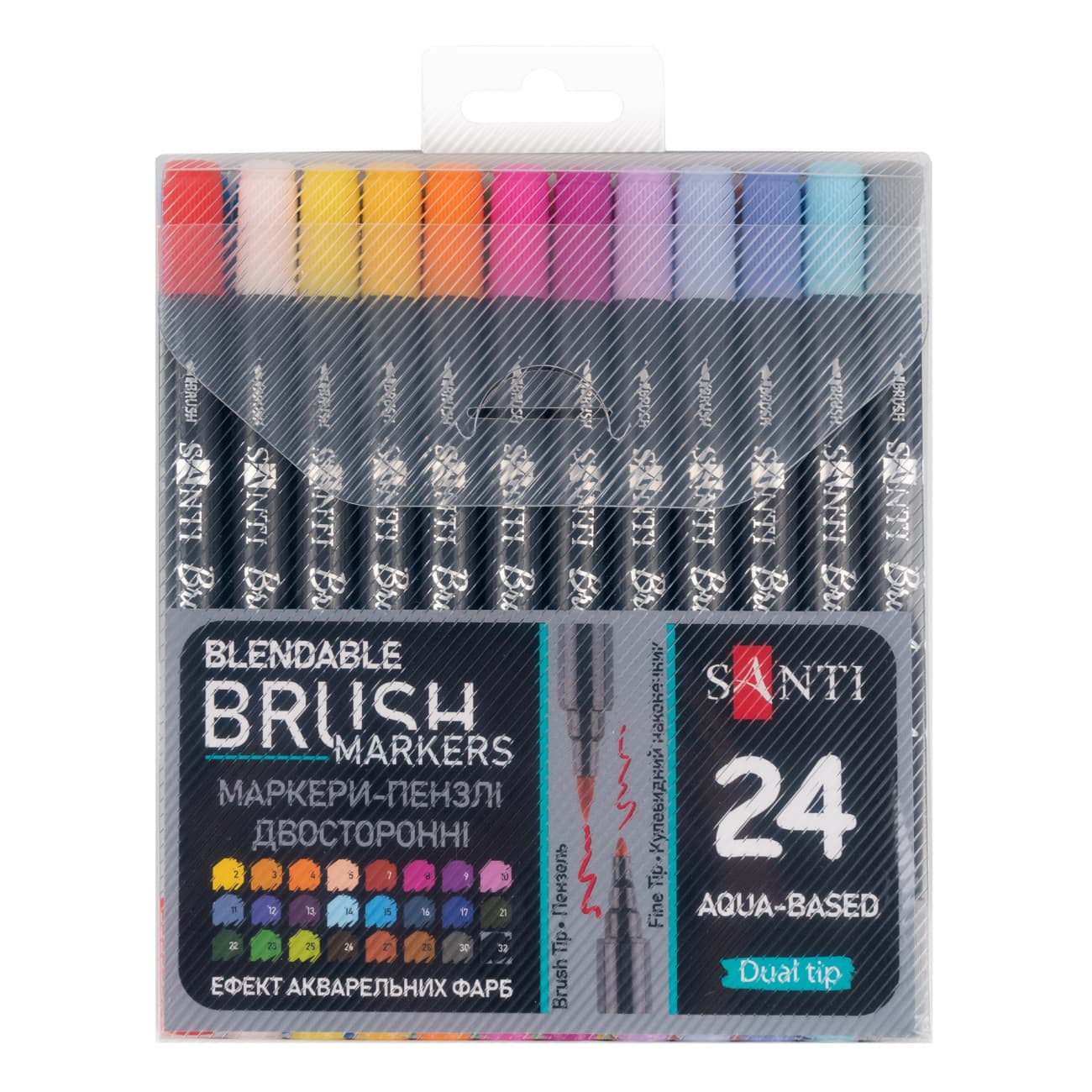 Набор маркеров двухстор."Santi" (24цв) Brush Marker №391056 акварельные (12)(72)