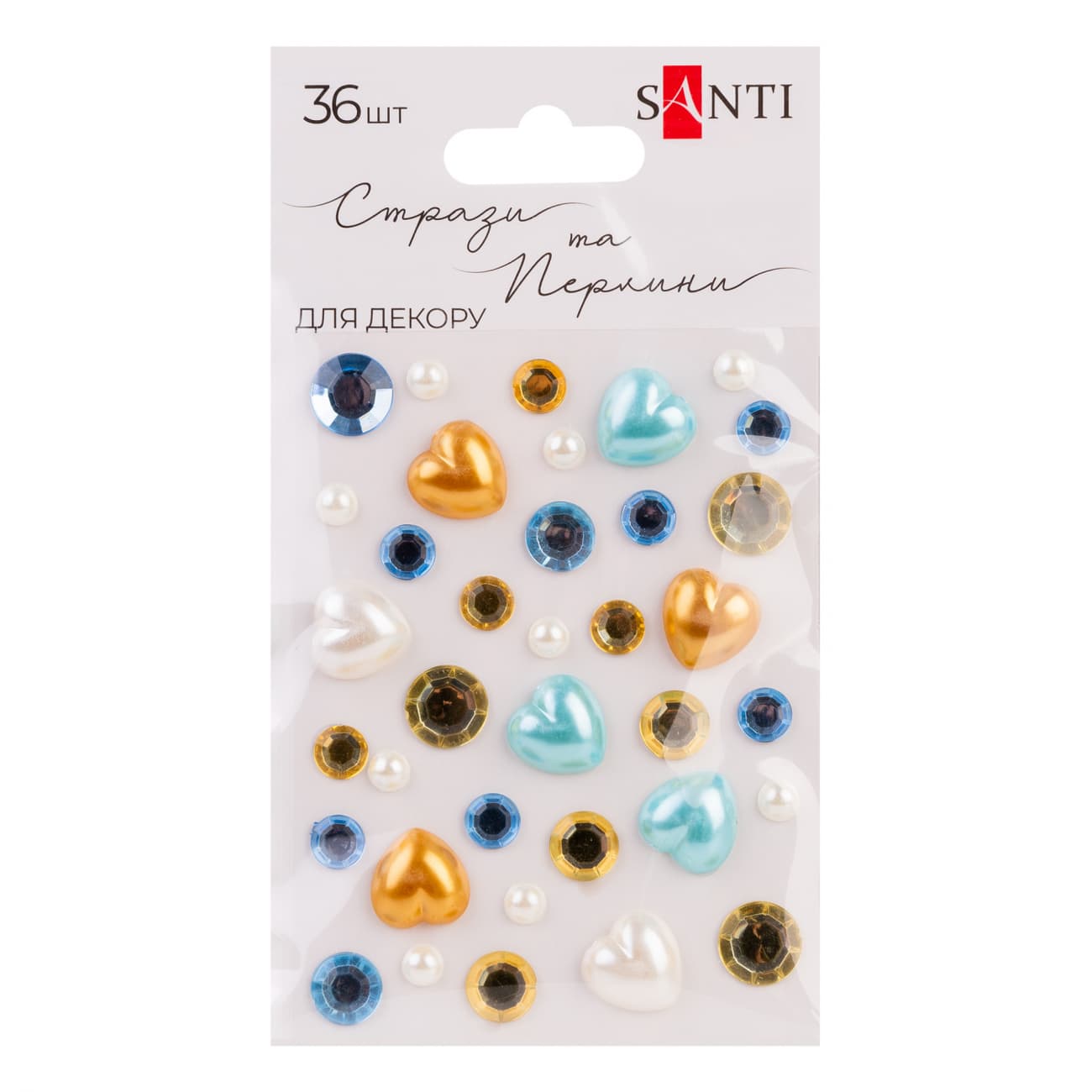 Стрази самокл. "Santi" "Heart mix" блакитні,жовті 36шт №742998(12)