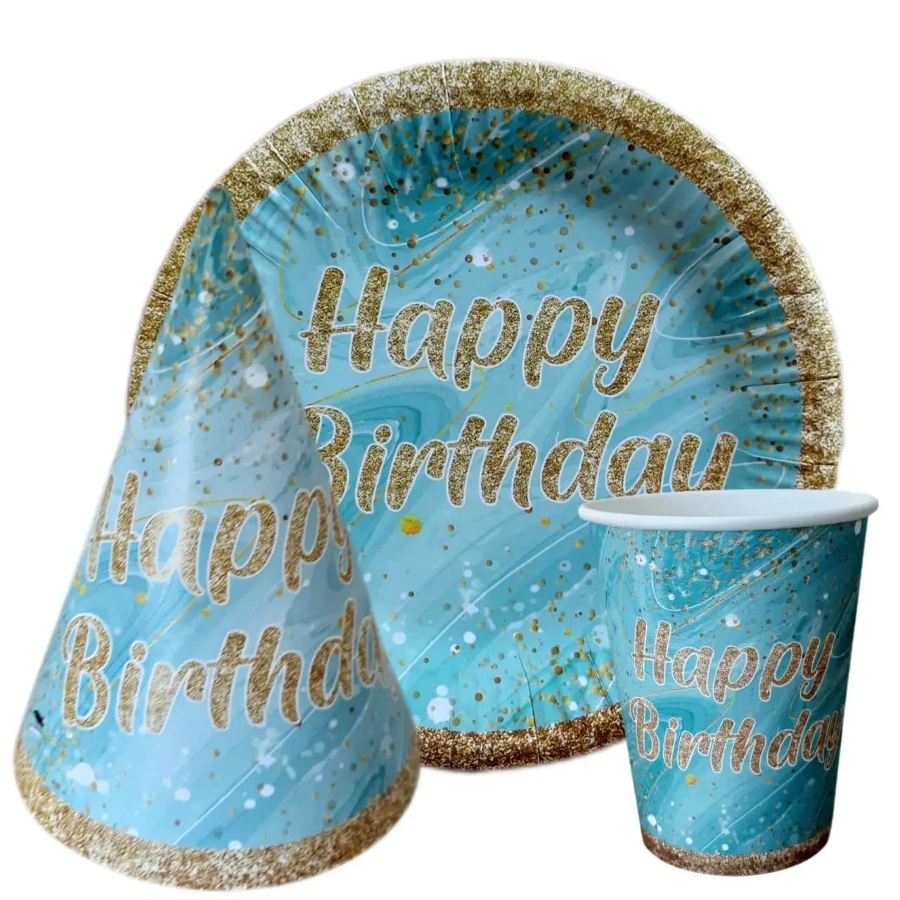 Набор посуды "Happy birthday" на голубом №16801