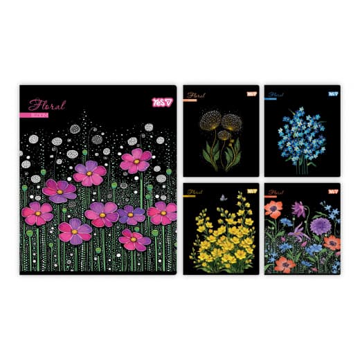 Тетрадь А5 YES 24л. лин. глиттер+УФ+soft touch Floral bloom №768593(10)(160)
