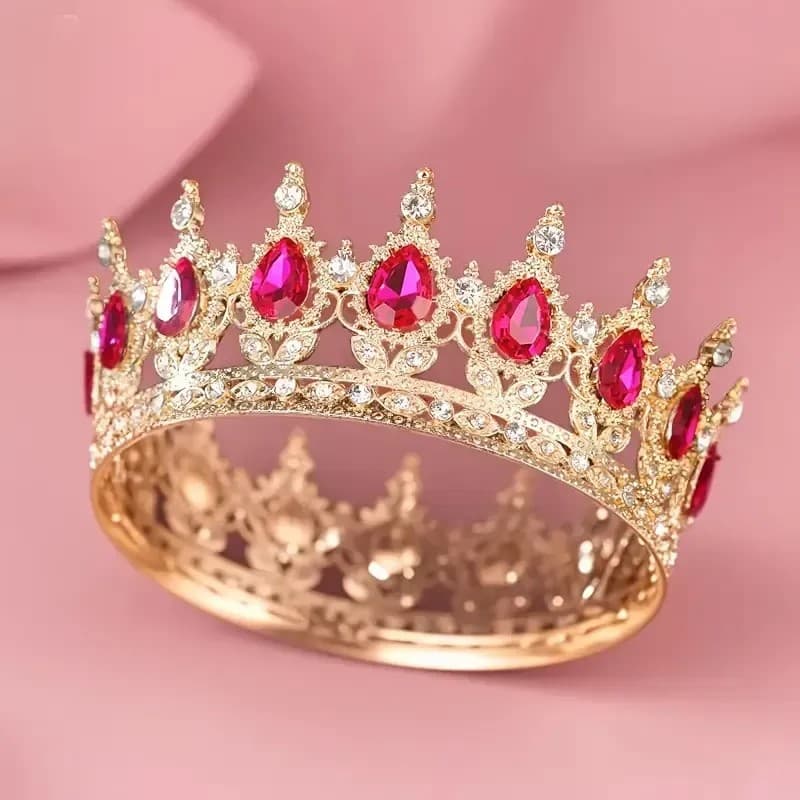Корона метал. с пиками,золото с малиновыми камнями 12,5х5,5см