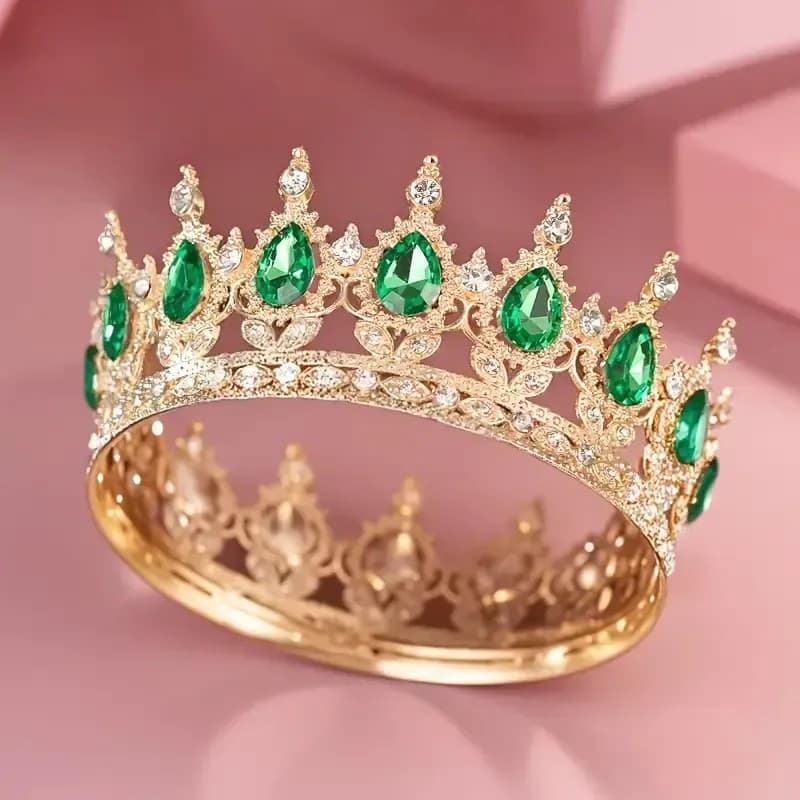 Корона метал. с пиками,золото с изумрудными камнями 12,5х5,5см