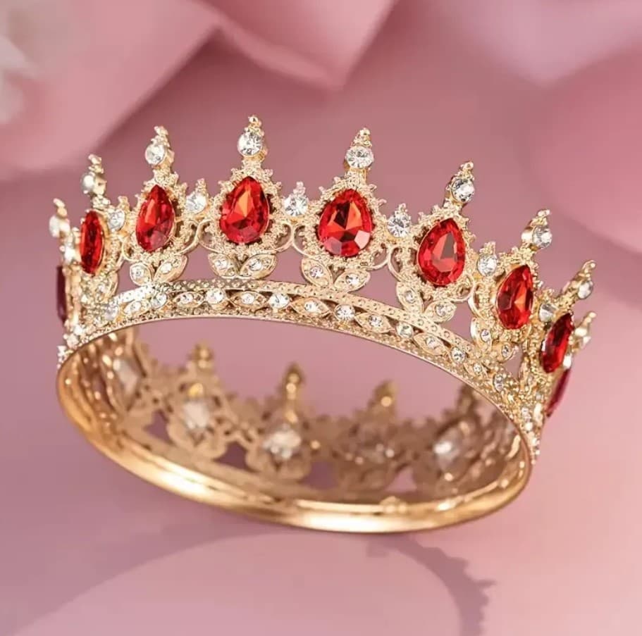 Корона метал. с пиками,золото с красными камнями 12,5х5,5см