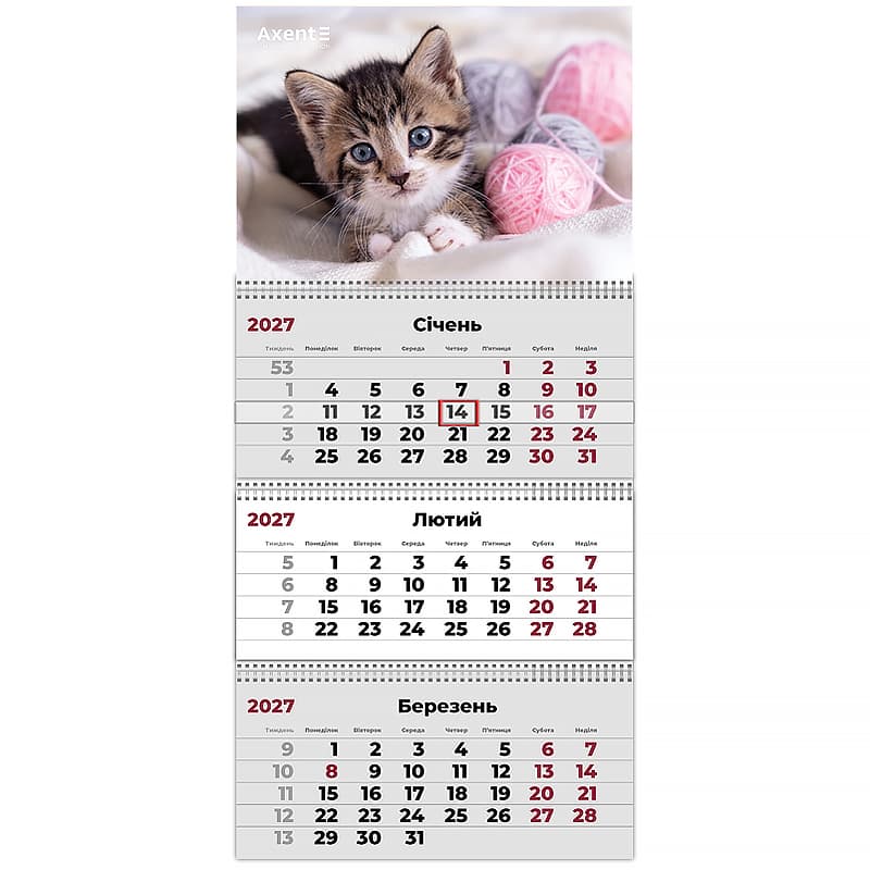 Календар кварт. настін. "Axent" "Cats 1" 2027,3 пружини №8803-27-7-А(20)