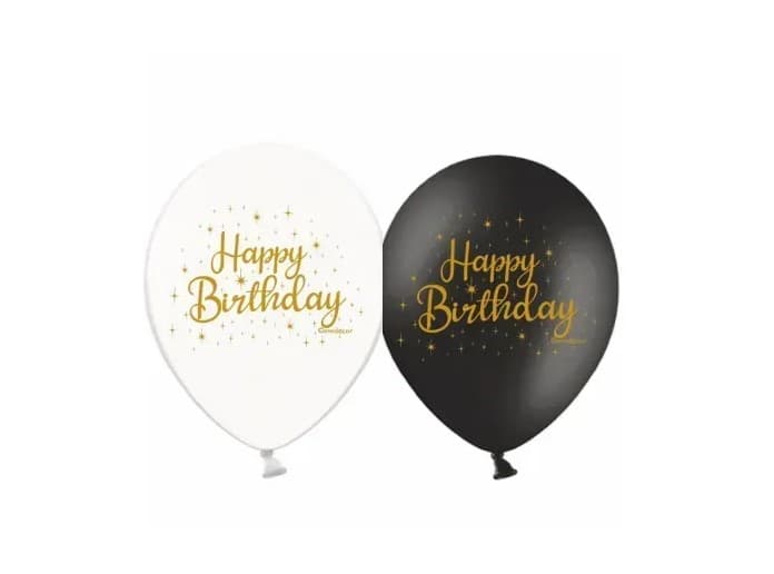 Кулька повітр. латексна 12"/30см "Happy Birthday" чорні та білі мікс/BelBal/(25)