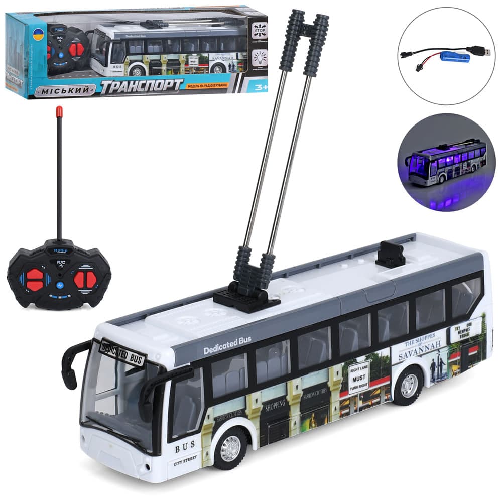 Тролейбус RK 21см акум,світло,гумові колеса,USB зарядне,в кор-ці,31,5х9,5х7,5см №M 6396