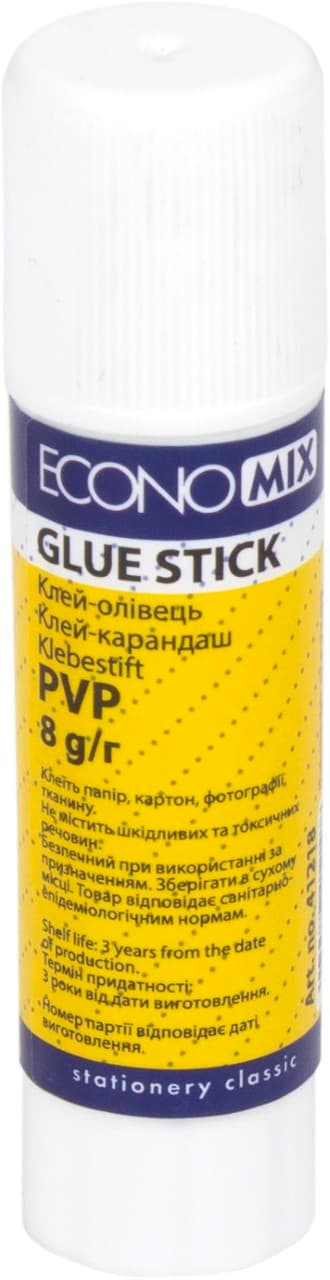 Клей-карандаш Economix 8 гр перманентный, белый PVP (24) (576) Е41218