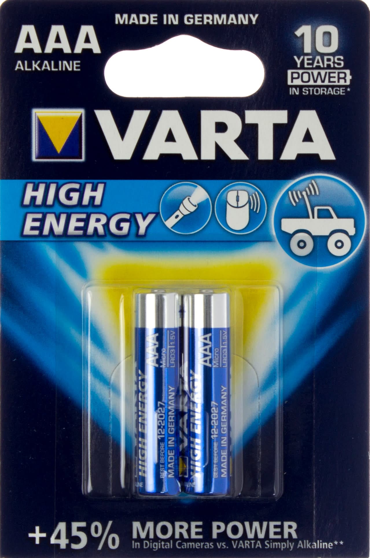 Батарейки Varta high energy longlife power LR-03 блістер 2 шт (10) (50)