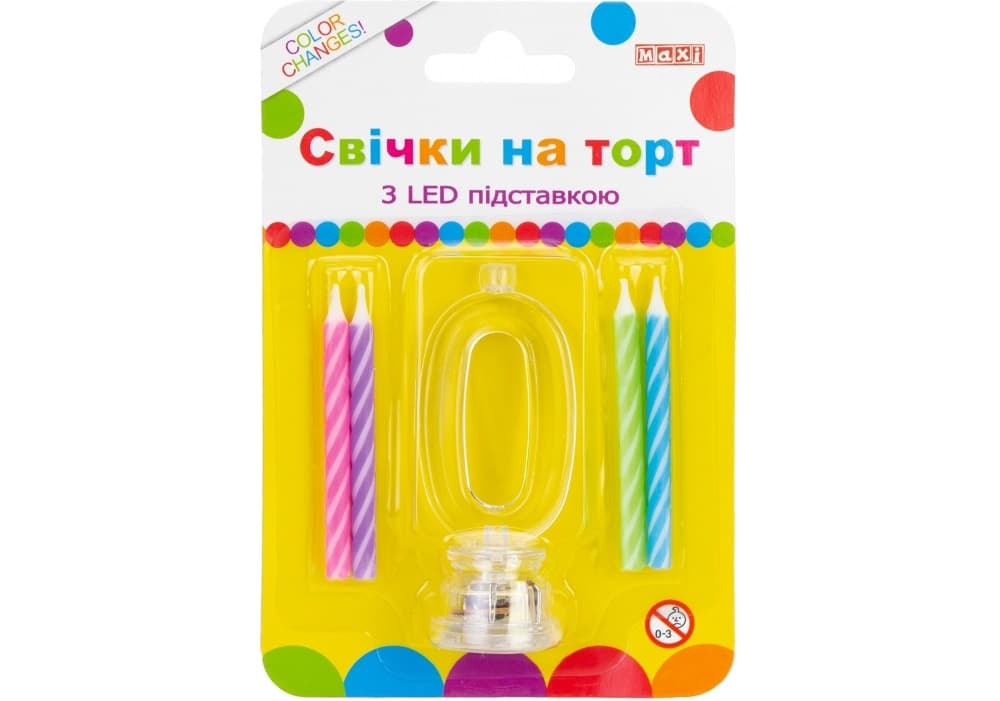 Набор свечей в торт 4 шт с LED светятся Цифра-0 (12) MX701007-0