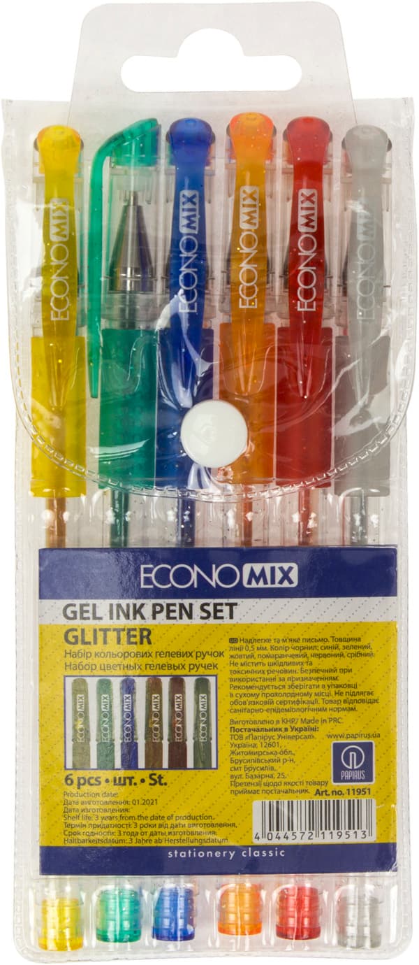 Набор ручек шариковых Economix Glitter 6 цветов (12) E11951