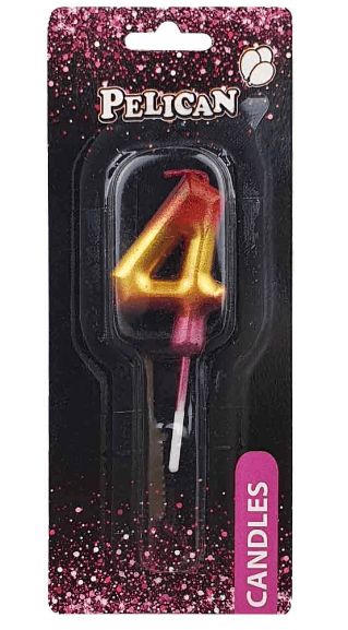 Свеча в торт Цифра-4 радужная 4,5см Pelican (1) (100) (800) 864564
