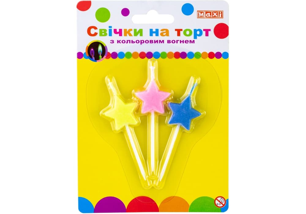Набор свечей в торт "Stars" 3шт с цветн. огнём №MX620224-3сt/Maxi/(24)