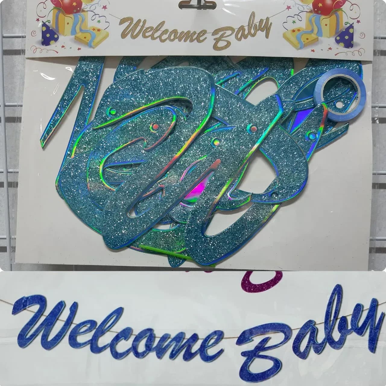 Гирлянда "Welcome baby" голубой глиттер №16238(36)