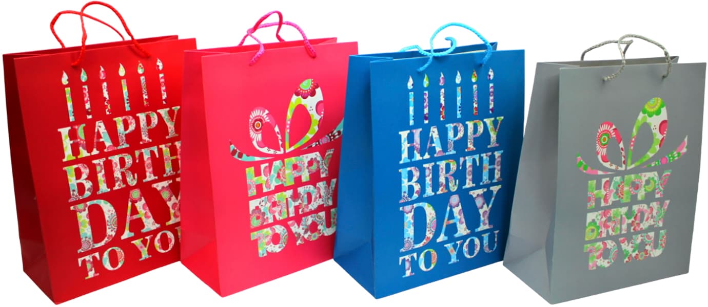 Пакет подарочный бумаж. 26х32х10см Happy Birthday,4 вида №461447/Лидер/(12)
