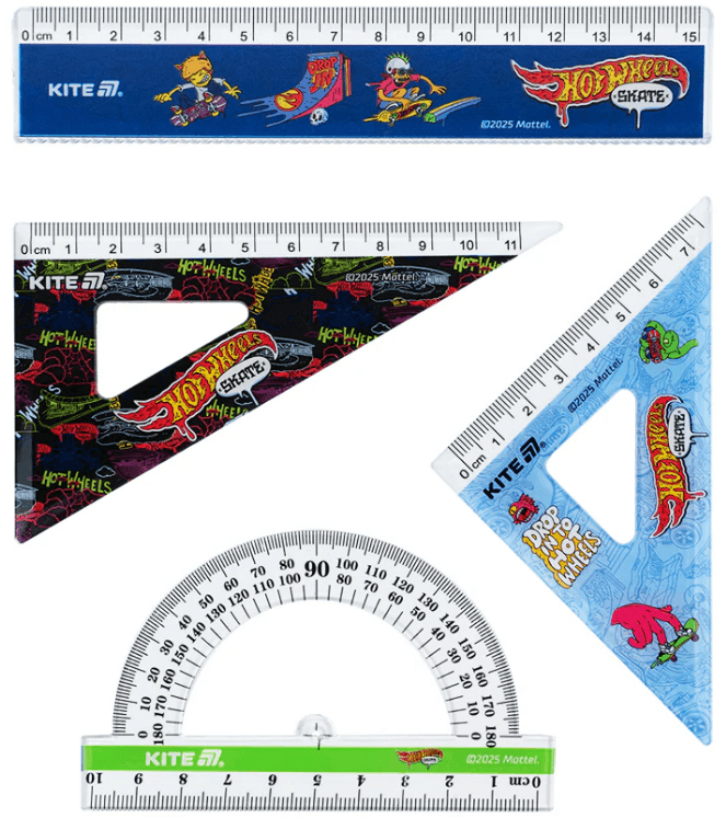 Набор геометрический "Kite" №HW25-282 Hot Wheels (лин. 15см,2 угольника,транспортир)(24)(288)