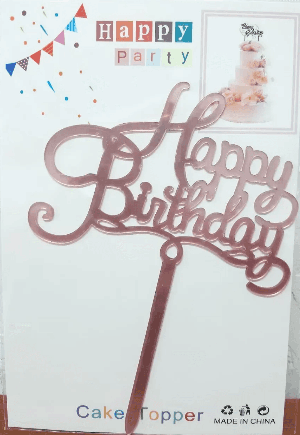 Топер для торта "Happy Birthday" малый,розовый №15093